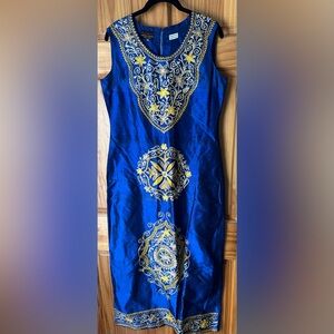 Raj Royal Blue Midi Dress with Gold Detailing